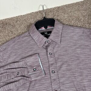 Butter Cloth Mens Large Burgundy Micro Check Long Sleeve Button Up Shirt Cotton